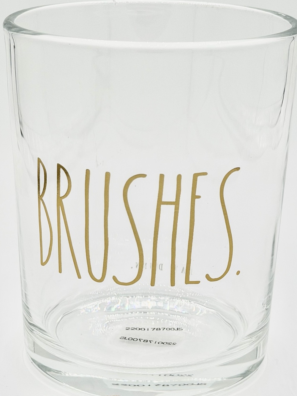 NWT RAE DUNN OVERSIZED BRUSHES. CLEAR / GOLD CONTAINER 12 3/4”W 5”H 4”L
